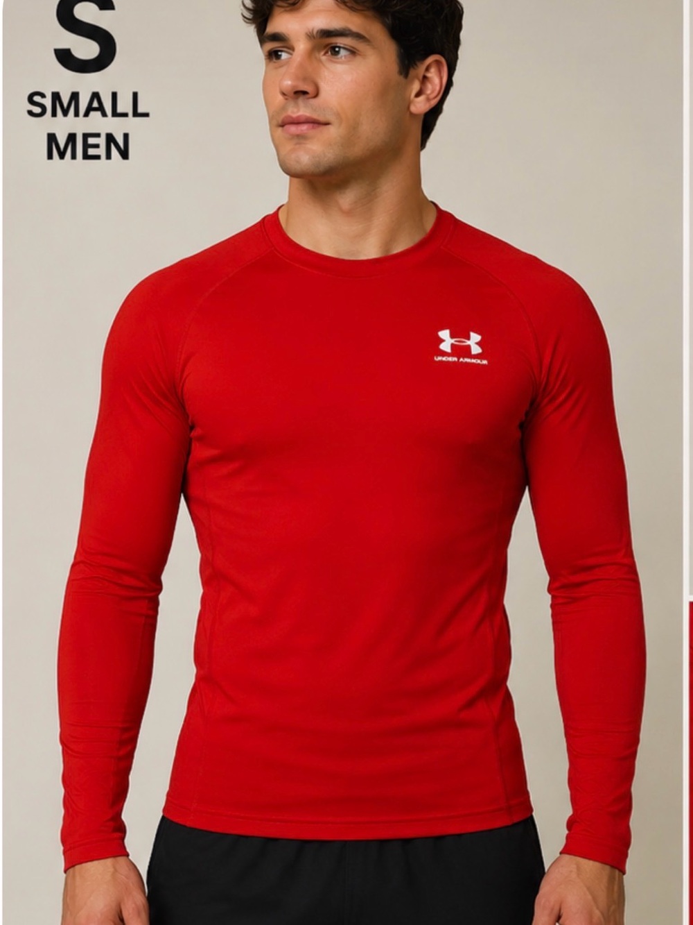 Under Armour Men’s Small Red Compression Shirt Long Sleeve HeatGear Athletic Top